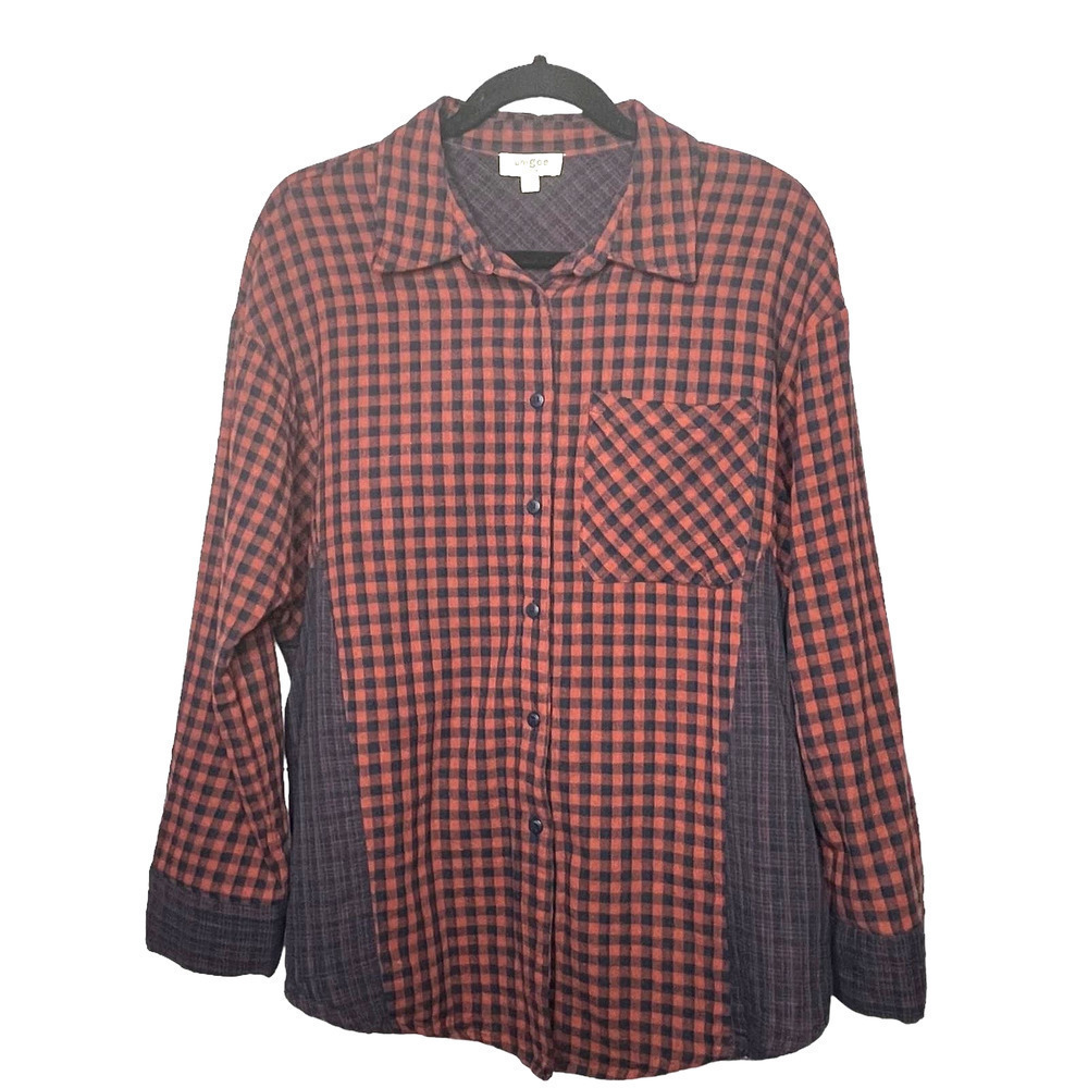 UMGEE Checkered & Plaid 100% Cotton Long Sleeve Button Down Shirt Size Small